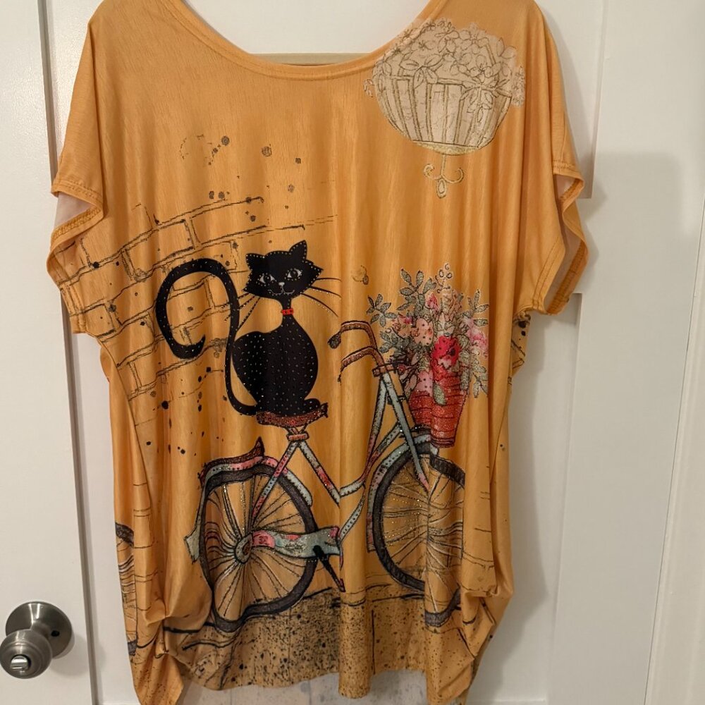 Sparkly Kitty Tunic Blouse Size XL